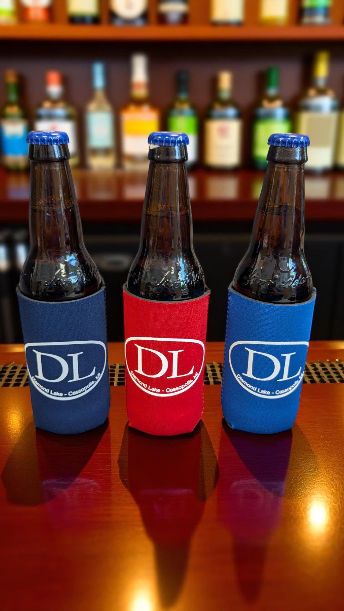 Diamond Lake DL Oval Logo Koozie SKINNY