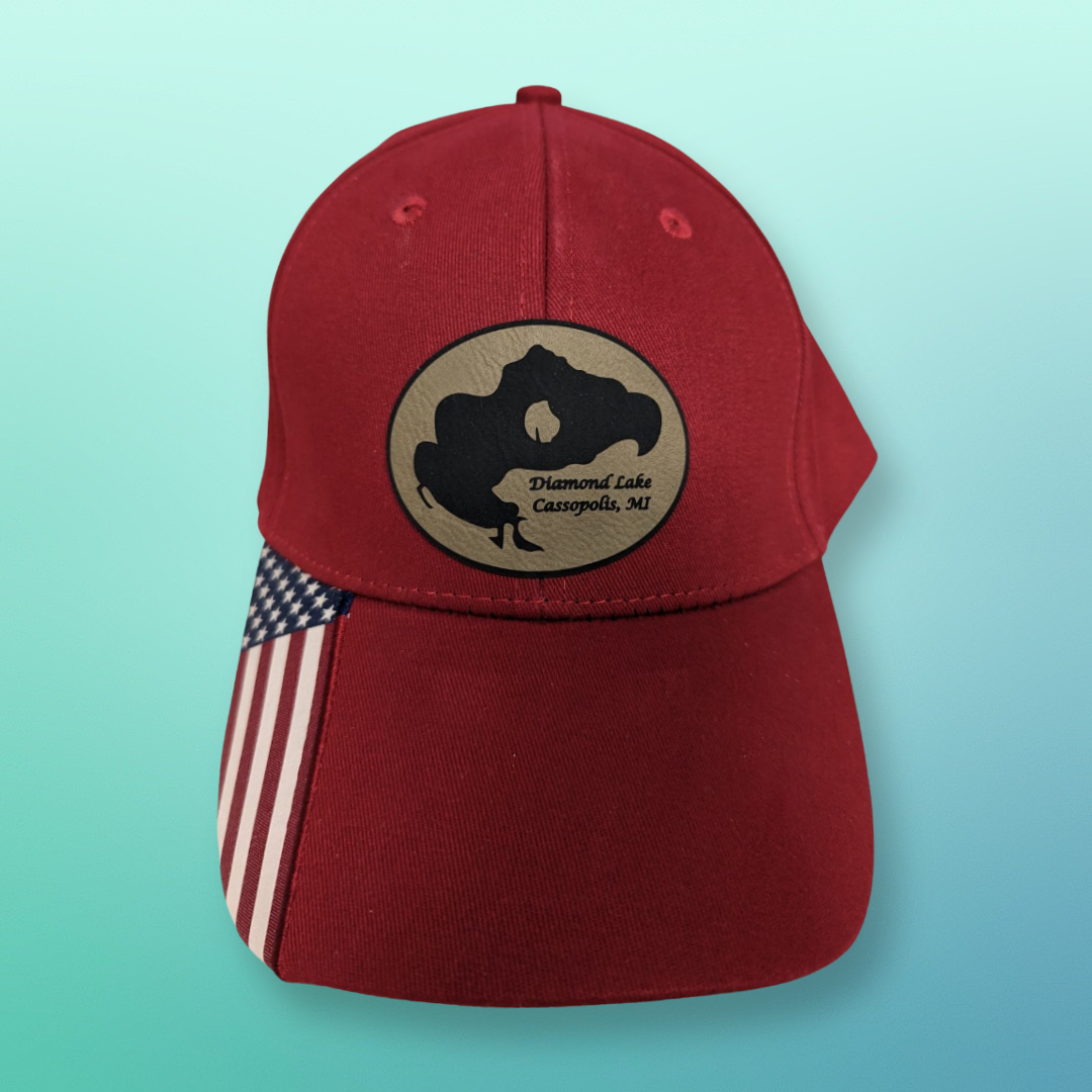 Diamond Lake Baseball hat Red w USA Flag